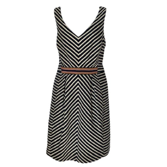 Maeve by Anthropologie Mitered Chevron Dress Lined - Navy/Ivory - 12 - Picture 2 of 12